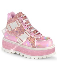 Slacker Pink Hologram Glitter Womens Ankle Boots