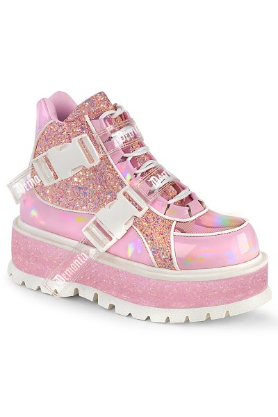 Slacker Pink Hologram Glitter Womens Ankle Boots