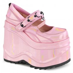 Wave Pink Hologram Spiked Platform Mary Jane