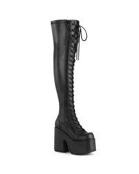 Camel Thigh High Chunky Platform Boots - Black Matte