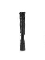Camel Thigh High Chunky Platform Boots - Black Matte