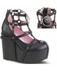 Pentagram Charm Poison Black Cage Wedge Gothic Shoes