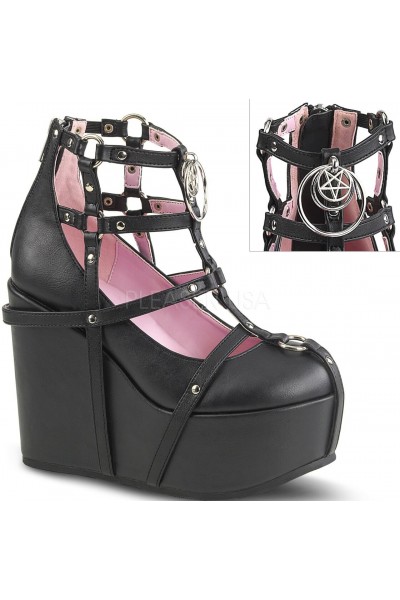 Pentagram Charm Poison Black Cage Wedge Gothic Shoes