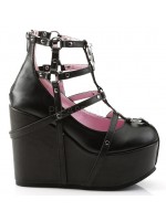 Pentagram Charm Poison Black Cage Wedge Gothic Shoes