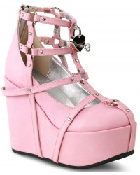 Heart Charm Poison Pink Cage Wedge Gothic Shoes