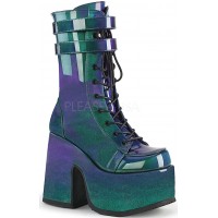 Purple-Green Patent Platform Chunky Heel Boots