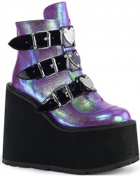 Purple Iridescent Platform Wedge Ankle Boots