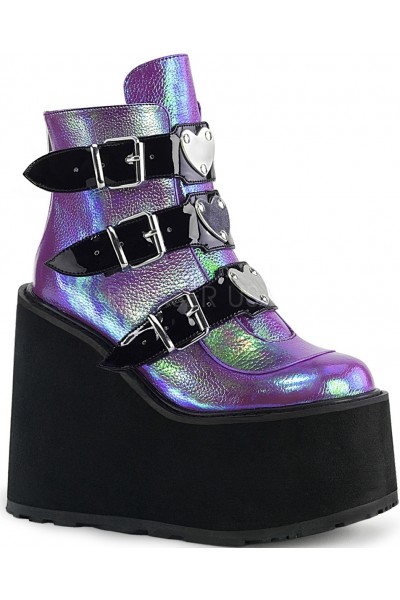 Purple Iridescent Platform Wedge Ankle Boots