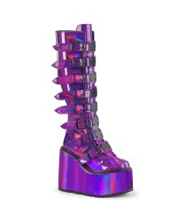 Swing Buckled Purple Hologram Womens Platform Boots