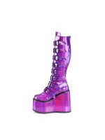 Swing Buckled Purple Hologram Womens Platform Boots