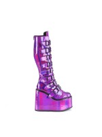 Swing Buckled Purple Hologram Womens Platform Boots