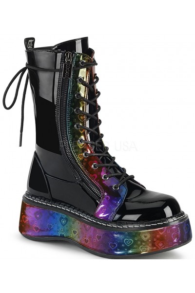 Emily Rainbow Hearts Platform Mid-Calf Boots