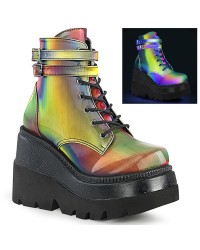 Rainbow Reflective Wedge Heel Womens Ankle Boots