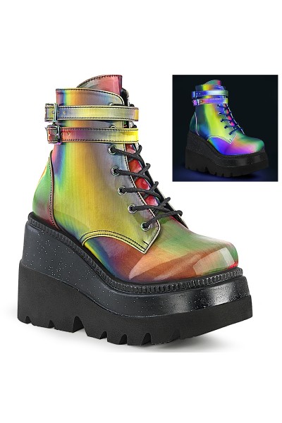 Rainbow Reflective Wedge Heel Womens Ankle Boots