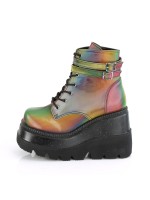Rainbow Reflective Wedge Heel Womens Ankle Boots