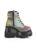 Rainbow Reflective Wedge Heel Womens Ankle Boots