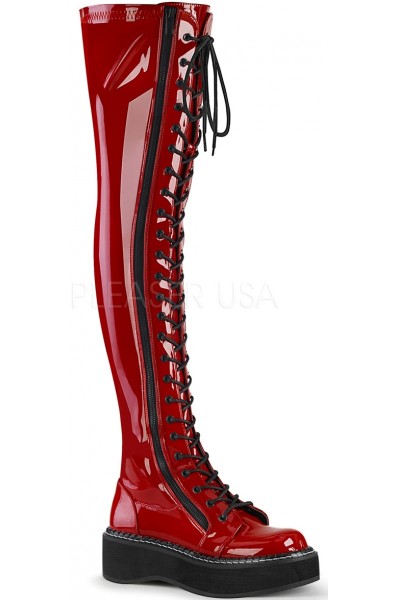 Emily Red Patent Thigh High Gothic Platform Boots