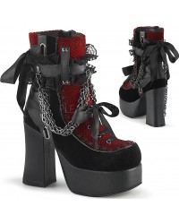 Charade Red and Black Lace Accent Ankle Boots