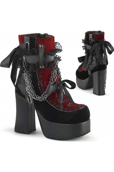 Charade Red and Black Lace Accent Ankle Boots