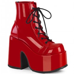 Red Chunky Platform Ankle Boots