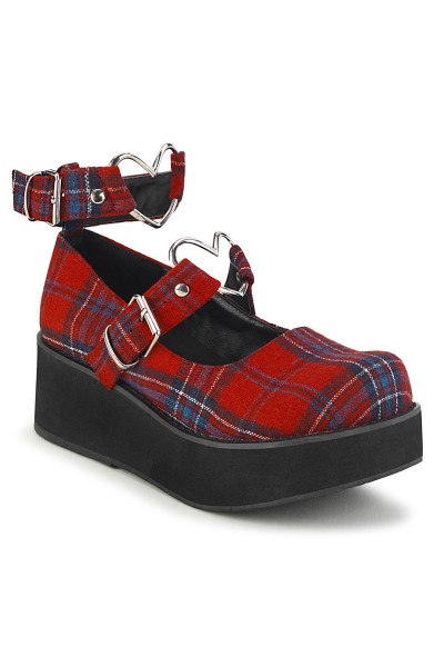 Sprite Red Plaid Heart Ring Platform Mary Jane