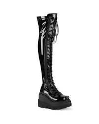 Shaker Black Patent Womens Thigh High Gothic Platform Boots