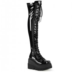 Shaker Black Patent Womens Thigh High Gothic Platform Boots