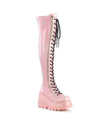 Shaker Pink Hologram Womens Thigh High Gothic Platform Boots