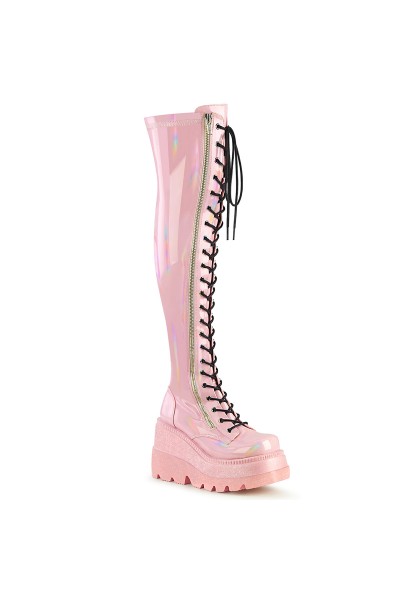 Shaker Pink Hologram Womens Thigh High Gothic Platform Boots