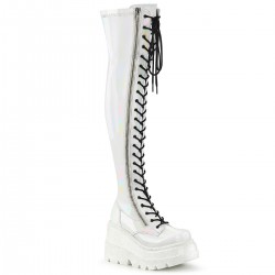 Shaker White Hologram Womens Thigh High Gothic Platform Boots