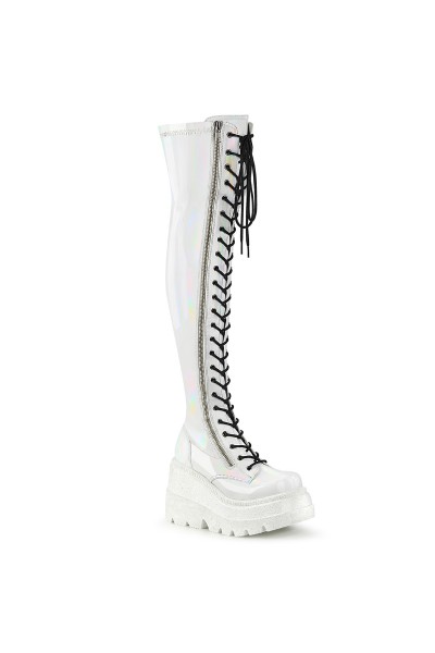 Shaker White Hologram Womens Thigh High Gothic Platform Boots