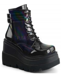 Shaker 52 Lace Up Black Hologram Wedge Ankle Boots