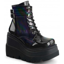 Shaker 52 Lace Up Black Hologram Wedge Ankle Boots