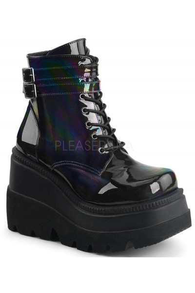 Shaker 52 Lace Up Black Hologram Wedge Ankle Boots