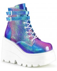 Purple Iridescent Wedge Heel Womens Ankle Boots