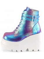 Purple Iridescent Wedge Heel Womens Ankle Boots