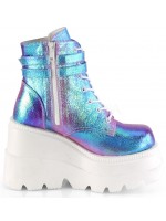 Purple Iridescent Wedge Heel Womens Ankle Boots