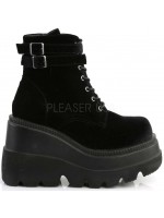 Shaker 52 Black Velvet Stacked Wedge Ankle Boots
