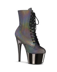 Adore Silver Hologram Fishnet Ankle Boots