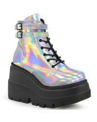 Silver Reflective Wedge Heel Womens Ankle Boots