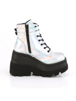 Silver Reflective Wedge Heel Womens Ankle Boots