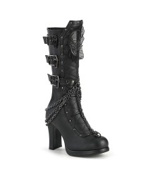 Crypto Skull and Coffin Black Knee Boots