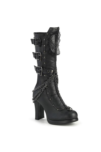 Crypto Skull and Coffin Black Knee Boots