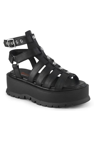 Slacker Black Platform Skull and Crossbones Gladiator Sandals