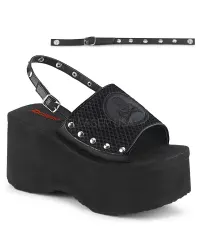 Skull and Crossbone Black Platform Convertible Mule