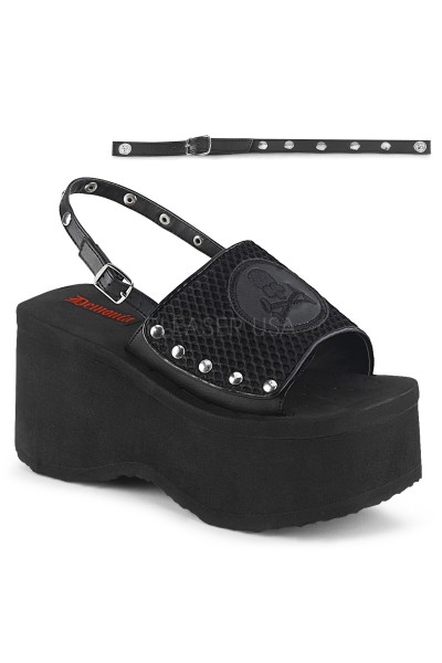 Skull and Crossbone Black Platform Convertible Mule