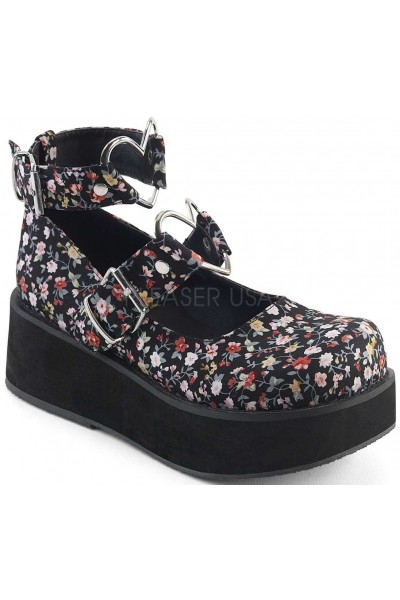 Sprite Floral Print Heart Ring Platform Mary Jane