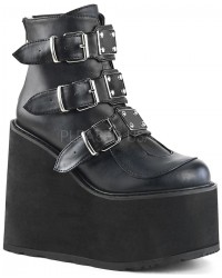 Black Faux Leather Swing 105 Platform Ankle Boots