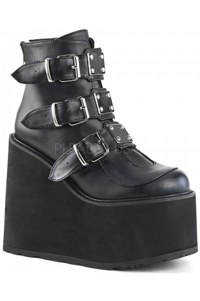 Black Faux Leather Swing 105 Platform Ankle Boots