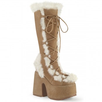 Tan Faux Fur Camel-311 Platform Knee Boot